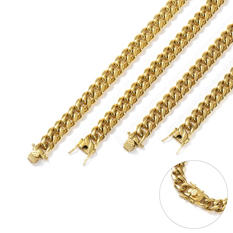 Gold Plated Stainless Steel Hip Hop Jewelry Men′s Necklace Cuban Link Chain