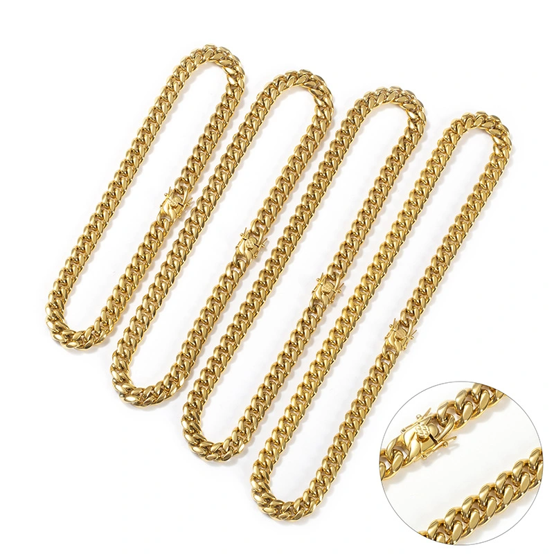 Gold Plated Stainless Steel Hip Hop Jewelry Men′s Necklace Cuban Link Chain