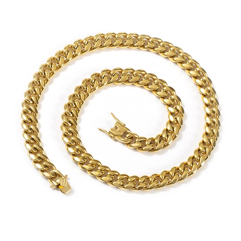 Gold Plated Stainless Steel Hip Hop Jewelry Men′s Necklace Cuban Link Chain