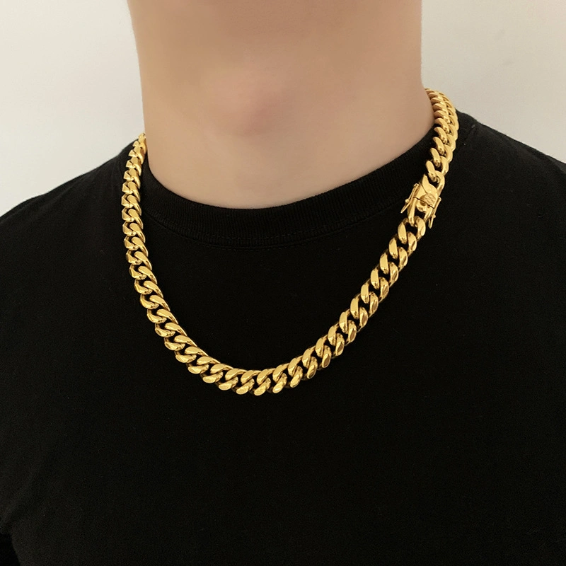 Gold Plated Stainless Steel Hip Hop Jewelry Men′s Necklace Cuban Link Chain