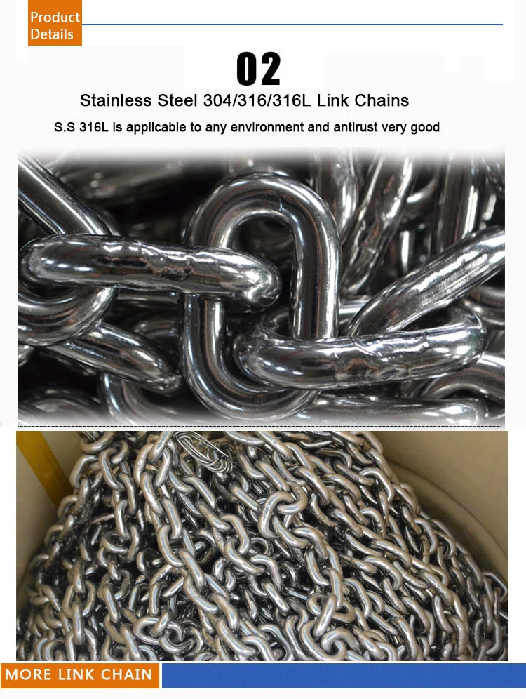 China Manufacturer of 10mm or " 3/8" Stainless Steel 304 316 Link Chain